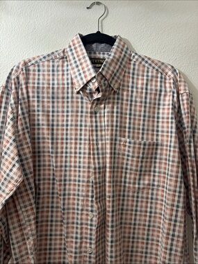 Stetson Men's Orange, Blue & White Plaid Button-Down Shirt